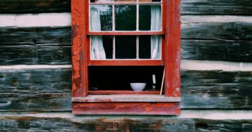 red wooden window frame